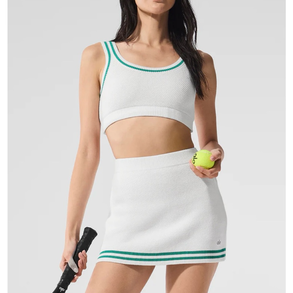 White Tennis Skirt white with Green Trim